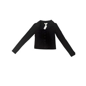 Ivy + Main Black Long Sleeve Button-Front Cardigan Top M 95% Cotton 5% Spandex M